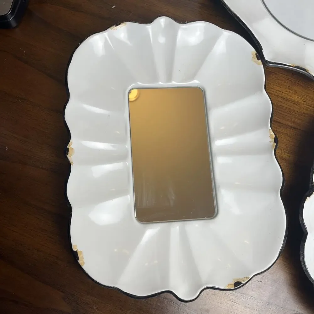 3 Piece White Mirror Set Shabby Chic Distressed Farmhouse Faux-Enamelware Rustic